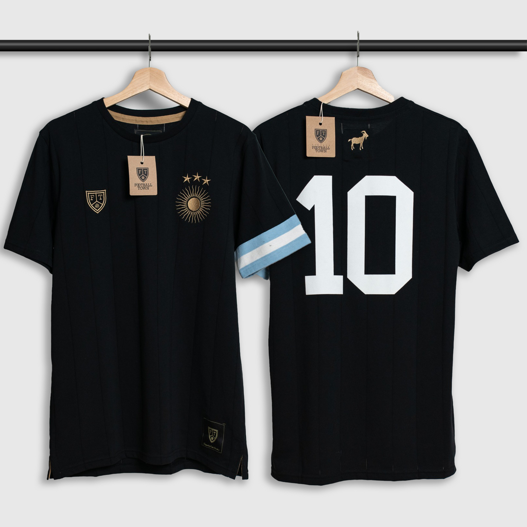 Camiseta Sol GOAT Leo Capitán Argentina FootballTown Color Negro